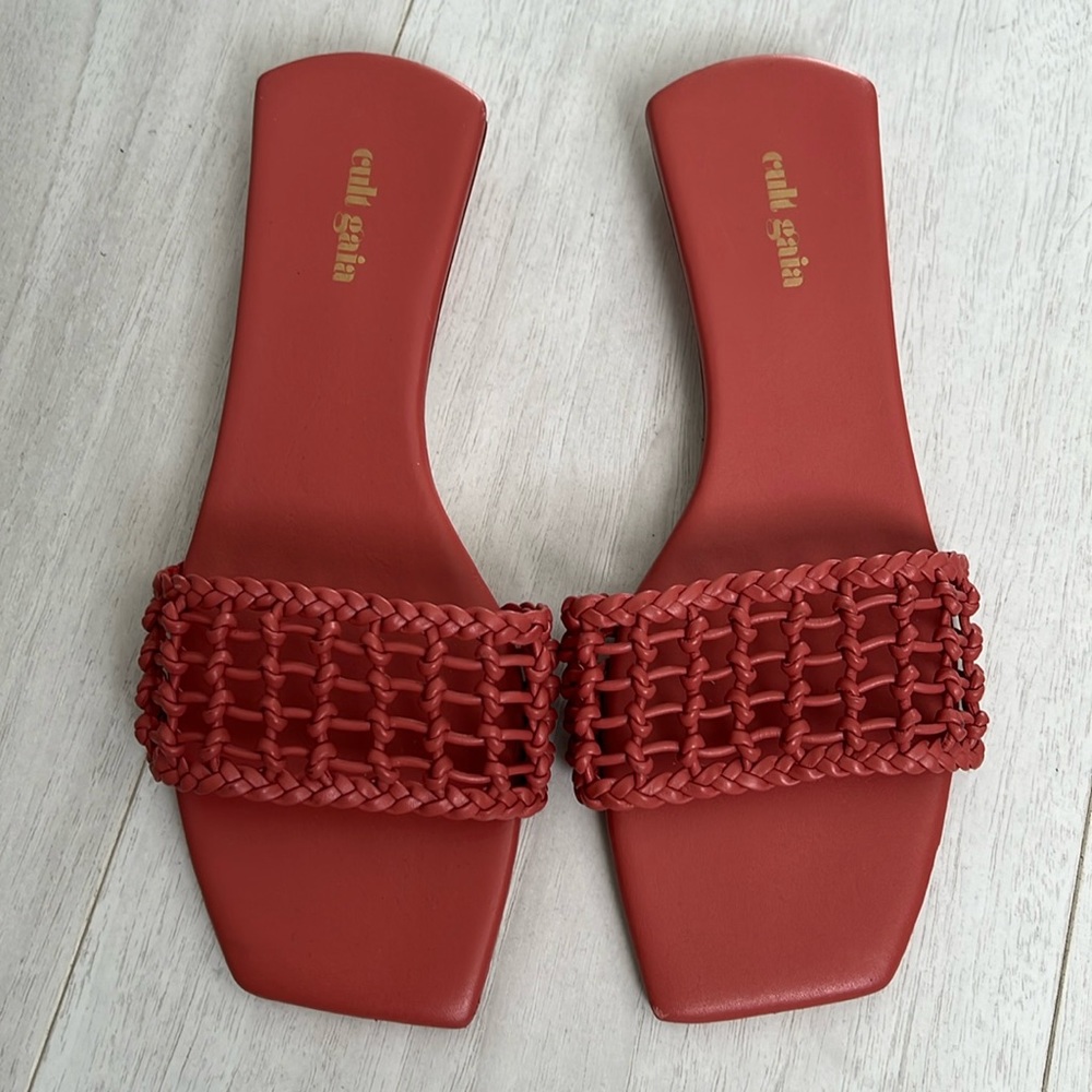 Cult Gaia Maya Woven Leather Slide Sandals, size 39 (US size 9)